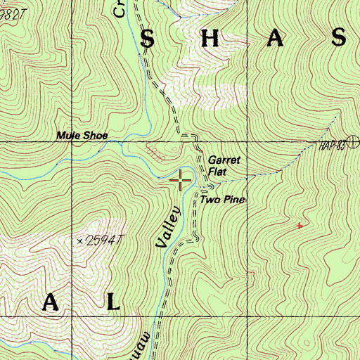 Topographic Map of Two Pine, CA