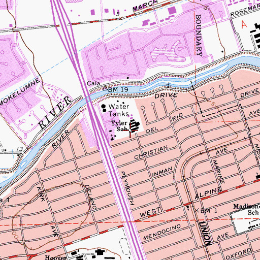 Topographic Map of Tyler Skills Elementary School, CA