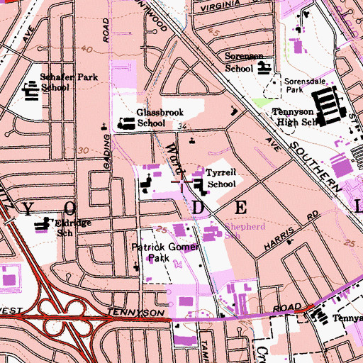 Topographic Map of Tyrrell Elementary School, CA