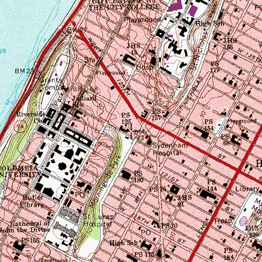 Topographic Map of Columbia Secondary School For Math, Science And Engineering, NY