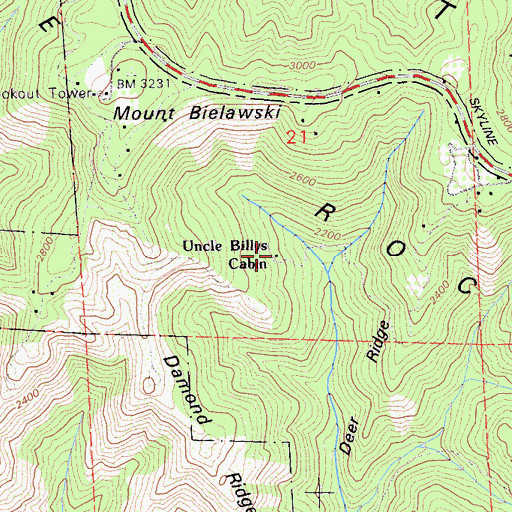 Topographic Map of Uncle Billys Cabin, CA