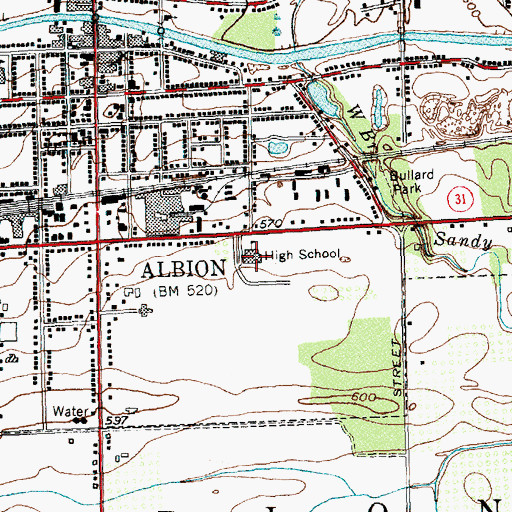Topographic Map of Albion Central High School, NY