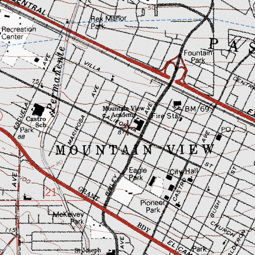 Topographic Map of Mountain View Academy, CA