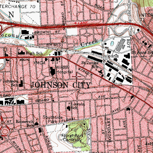 Topographic Map of Johnson City Central Fire Station, NY