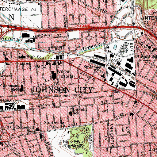 Topographic Map of Johnson City Police Station, NY