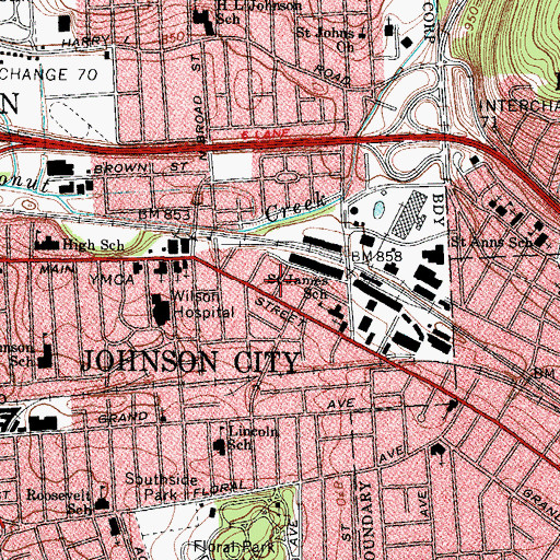 Topographic Map of Johnson City Fire Station Number 1, NY