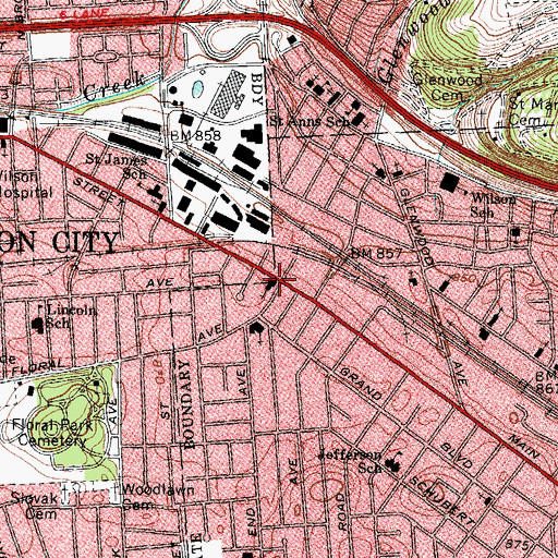 Topographic Map of Johnson City First Presbyterian Church, NY