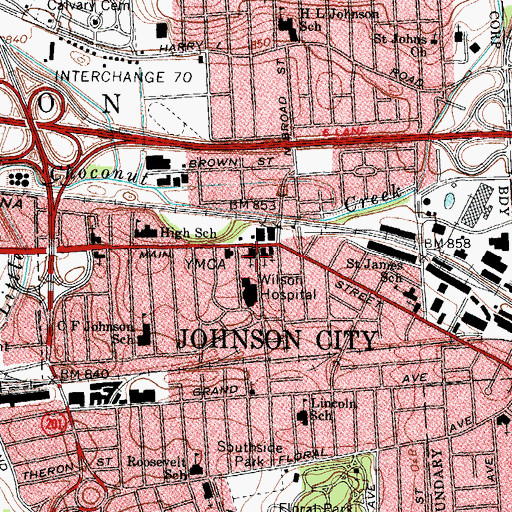 Topographic Map of First Baptist Church, NY