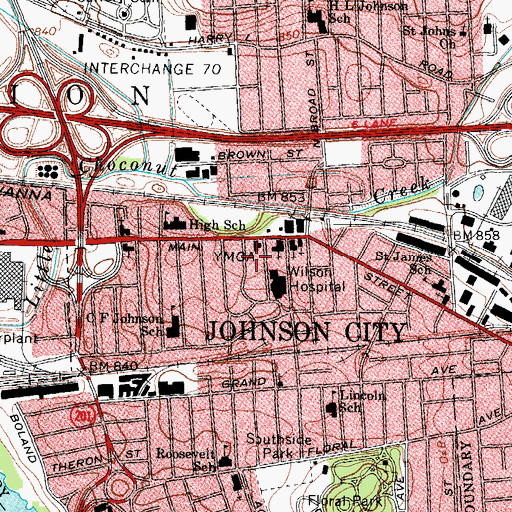 Topographic Map of Charles S Wilson Memorial Hospital Nurses Training School (historical), NY