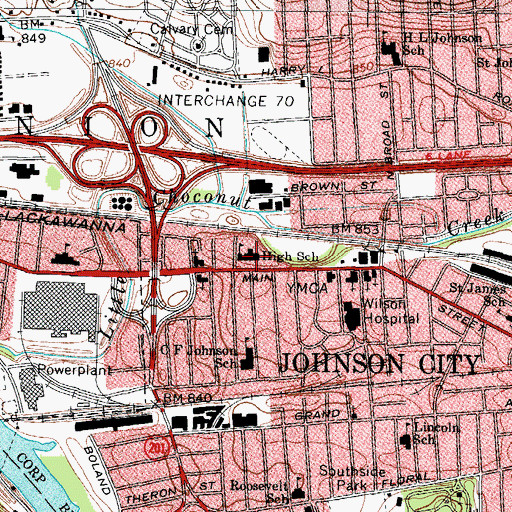 Topographic Map of Johnson City High School, NY