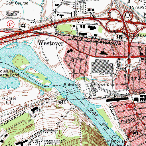 Topographic Map of Johnson City Water Works, NY