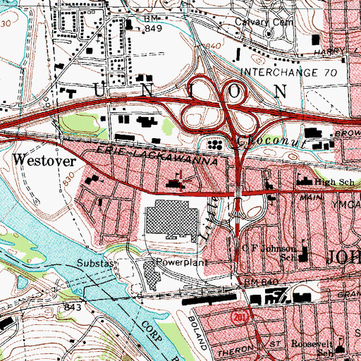 Topographic Map of Westover Plaza Shopping Center, NY