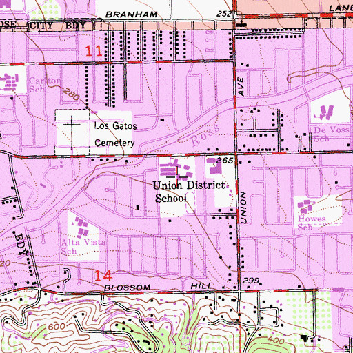 Topographic Map of Union Middle School, CA
