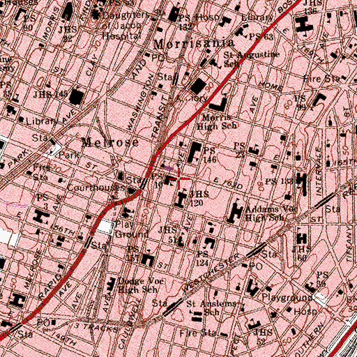 Topographic Map of Bronx Community High School, NY