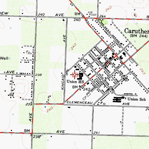 Topographic Map of Caruthers High School, CA