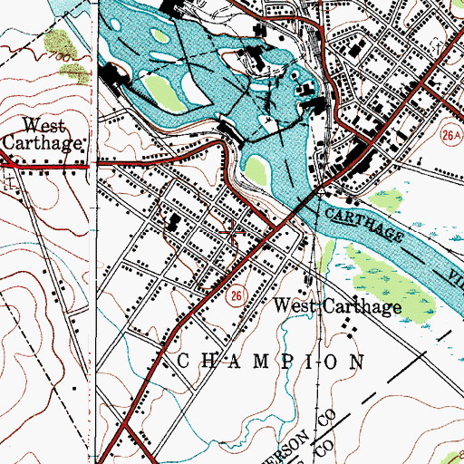 Topographic Map of West Carthage Village Hall, NY