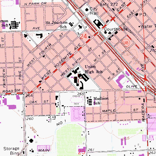 Topographic Map of Madera High School, CA