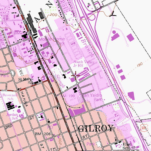 Topographic Map of South Valley Middle School, CA
