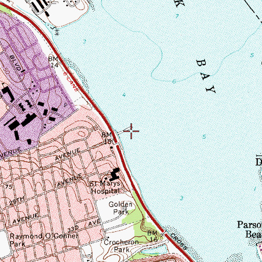 Topographic Map of Bayside Yacht Club, NY
