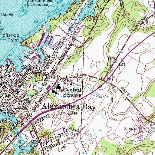 Topographic Map of Alexandria Bay Village Fire Department, NY