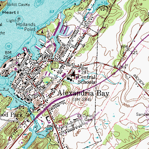 Topographic Map of Alexandria Bay High School, NY