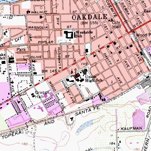 Topographic Map of Oakdale Joint Union High School, CA