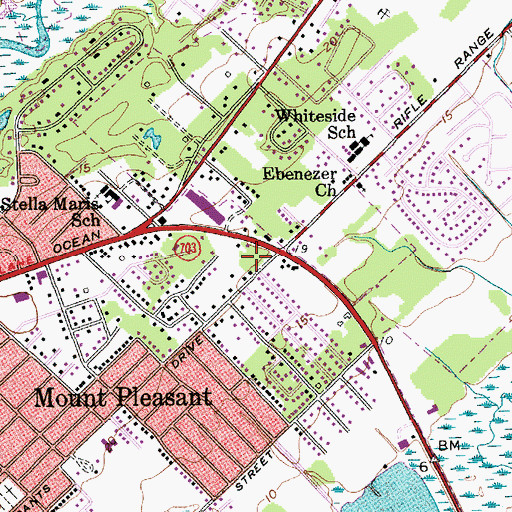 Topographic Map of Mount Pleasant Fire Department Station 1, SC