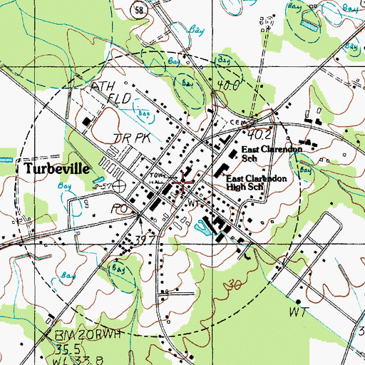 Topographic Map of Clarendon Fire Department Station 2, SC