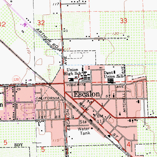Topographic Map of Escalon High School, CA