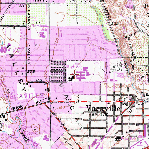 Topographic Map of Vacaville High School, CA