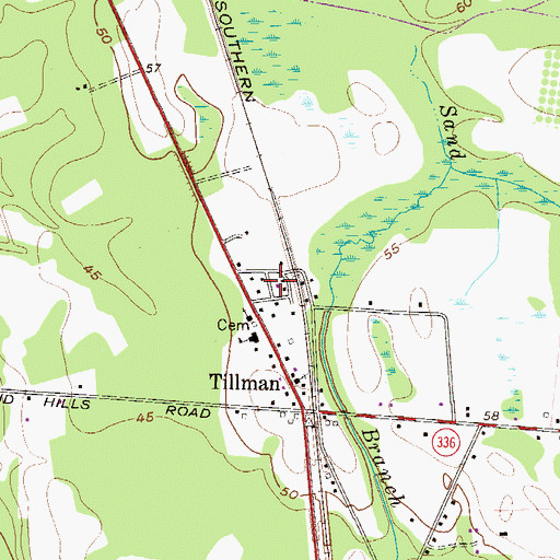 Topographic Map of Jasper County Fire Department Tillman, SC