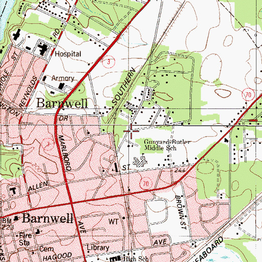 Topographic Map of Barnwell Fire Department, SC