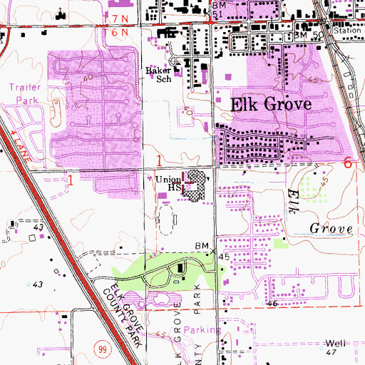 Topographic Map of Union High School (historical), CA