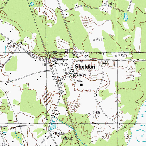 Topographic Map of Sheldon Fire Department Station 40, SC