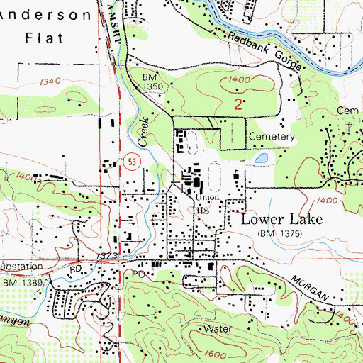 Topographic Map of Lower Lake High School, CA