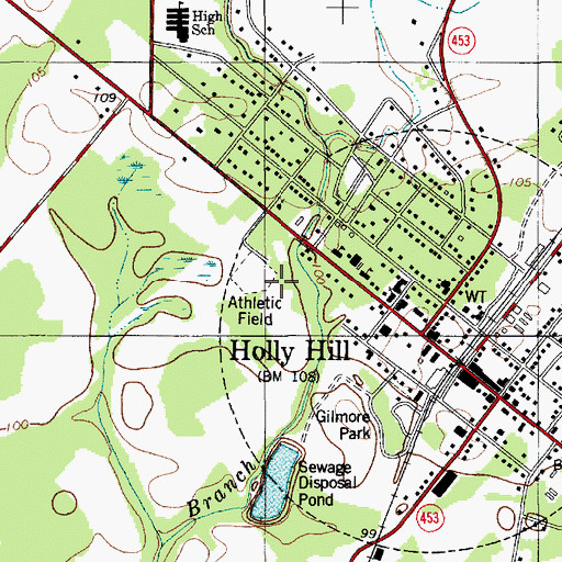 Topographic Map of Holly Hill Fire Department, SC