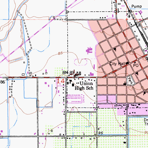 Topographic Map of Union High School, CA