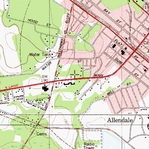 Topographic Map of Allendale Fire Department Station 100, SC