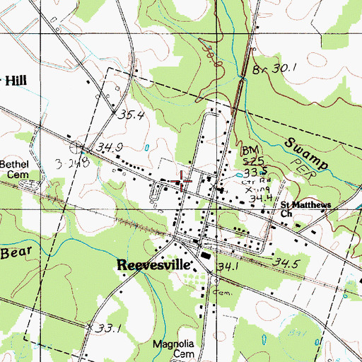 Topographic Map of Reevesville Fire Department, SC