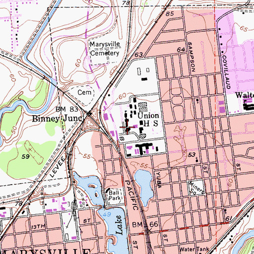 Topographic Map of Marysville High School, CA