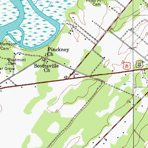 Topographic Map of Lady's Island Saint Helena Fire District Station 22, SC