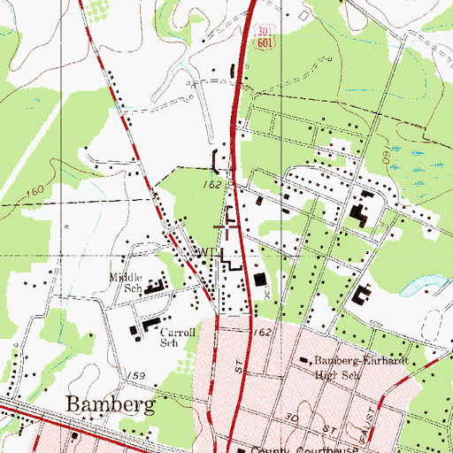 Topographic Map of Bamberg City Fire Department, SC