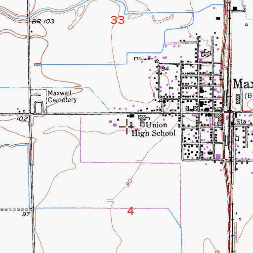 Topographic Map of Maxwell High School, CA
