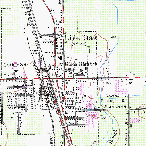 Topographic Map of Live Oak High School, CA