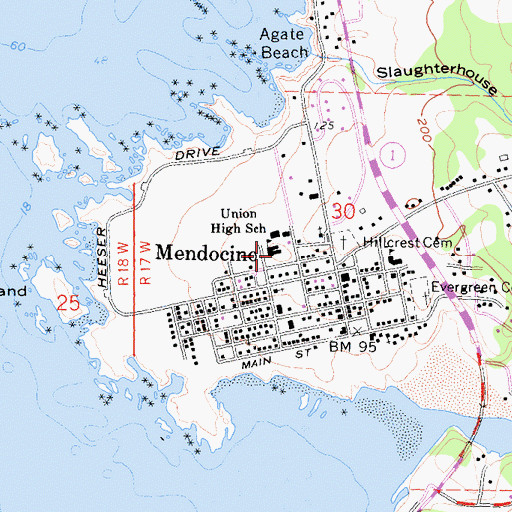 Topographic Map of Mendocino High School, CA