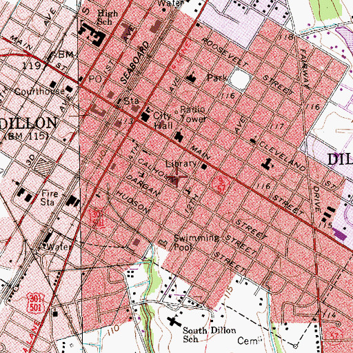 Topographic Map of Dillon City Fire Department, SC