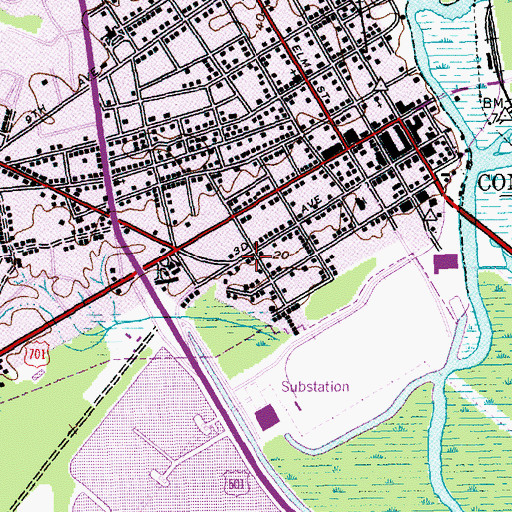 Topographic Map of City of Conway Fire Department Station 1, SC