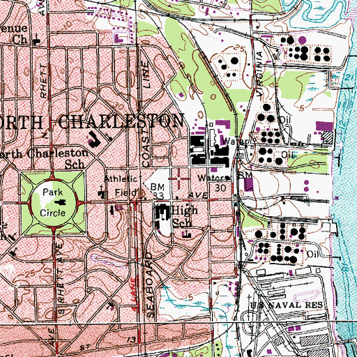 Topographic Map of North Charleston Fire Department Station 1, SC