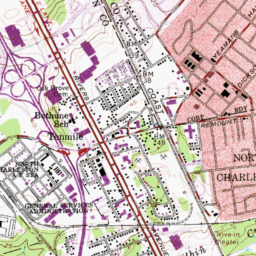 Topographic Map of North Charleston Fire Department Station 3, SC