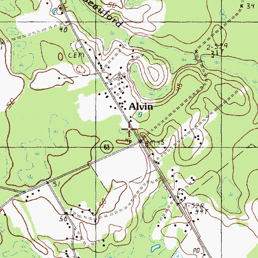 Topographic Map of Alvin Fire Department, SC